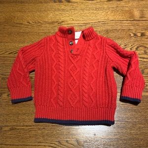 LIKE NEW Gap Red Cableknit Sweater with Navy Trim